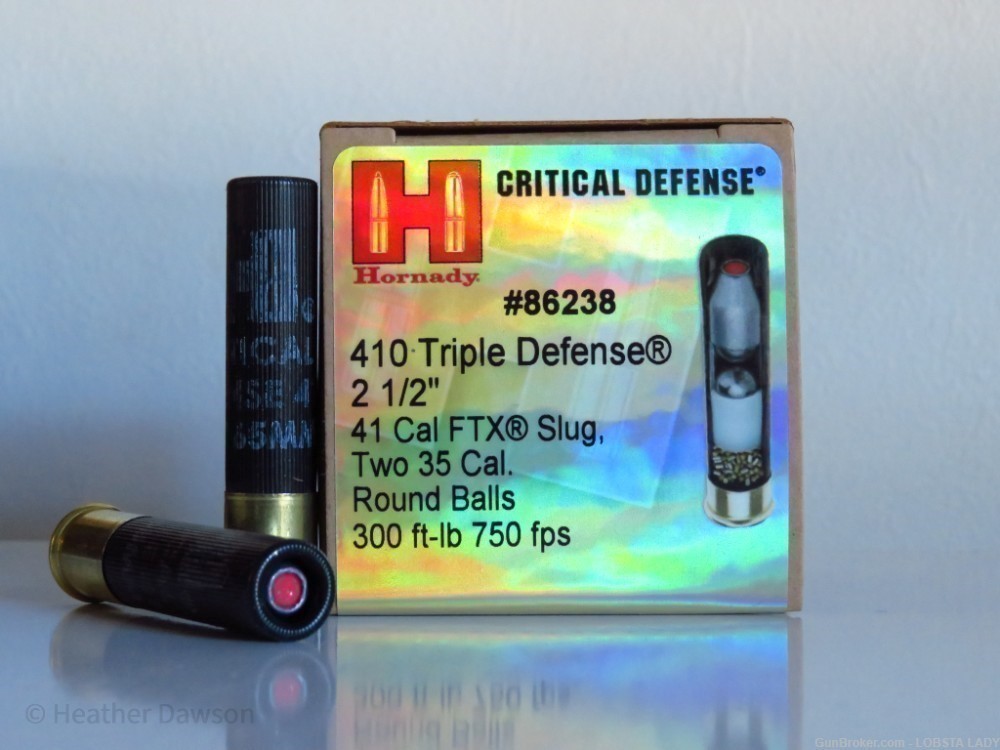Hornady Critical Defense Ammo 410 Bore 2-1/2 41 Cal FTX Slug over two