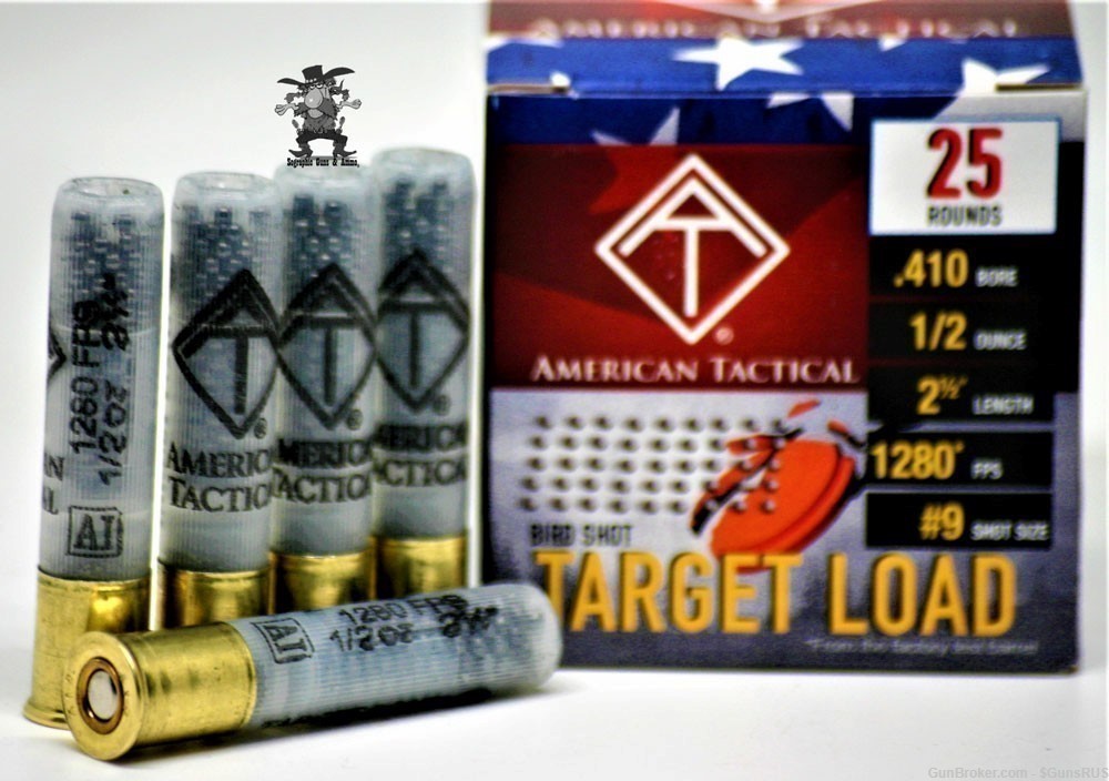 410 ga American Tactical 410 Bore No.9 Bird Shot 2.5 Inch 1280 FPS 25 ...